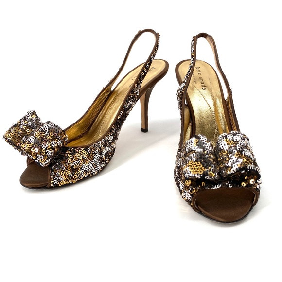 kate spade Shoes - Kate Spade sequin bow glitter charm slingback heel
